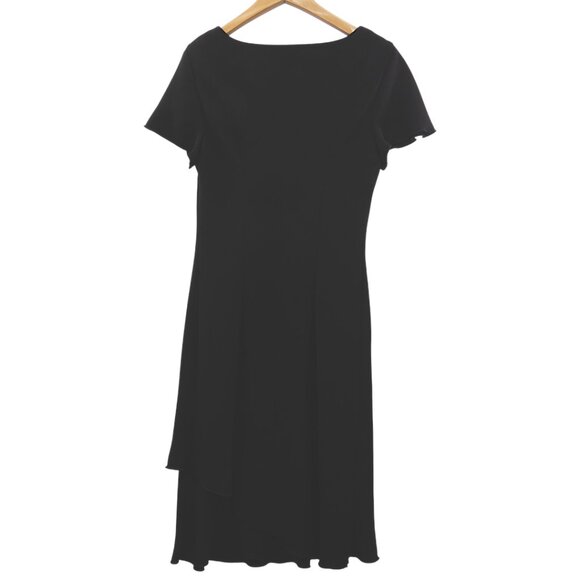 Vintage 90s Dressbarn Black Flutter Sleeve Dress Asymmetrical Hem Made in USA 12 - Picture 9 of 12